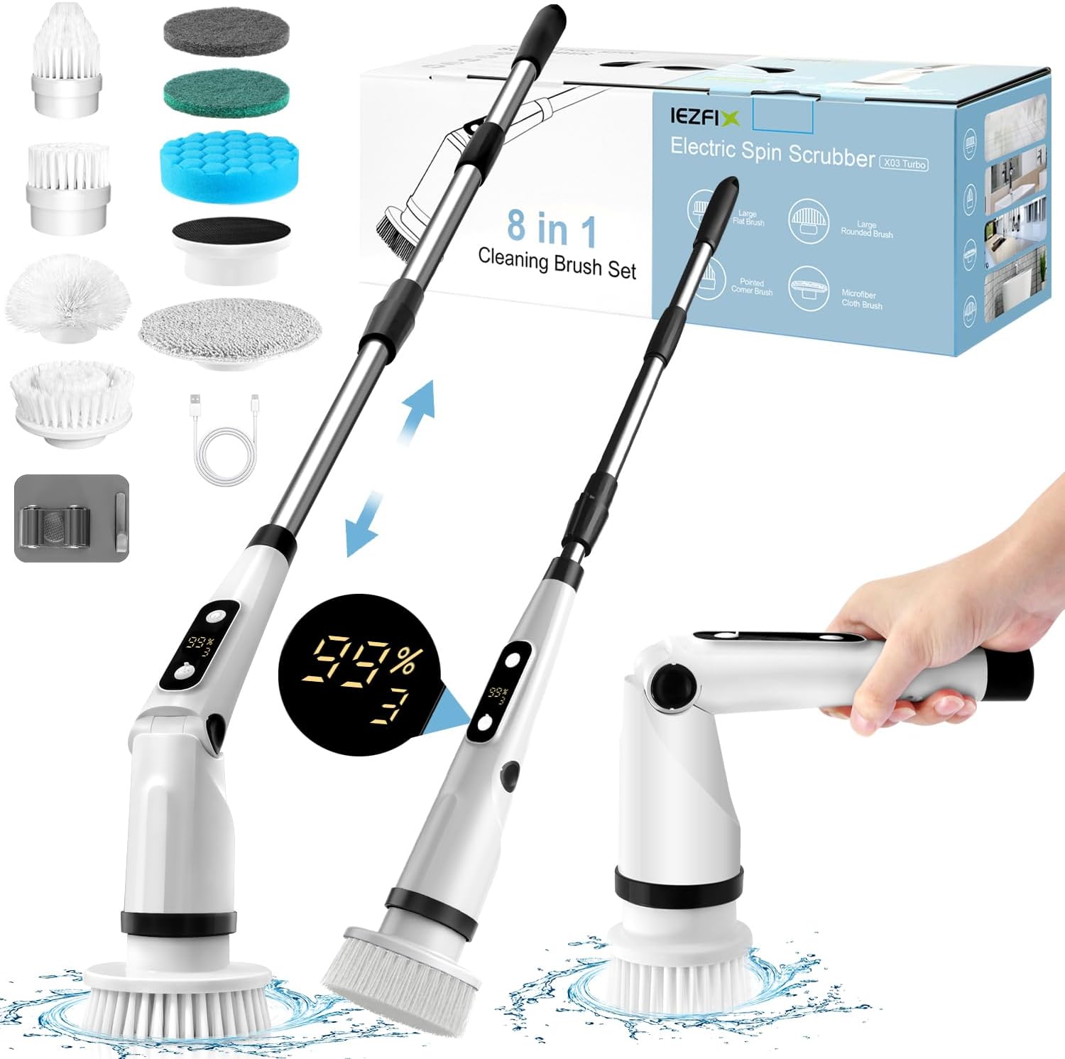 IEZFIX Electric Spin Scrubber, Bathroom Power Shower Scrubber Cleaning Brush