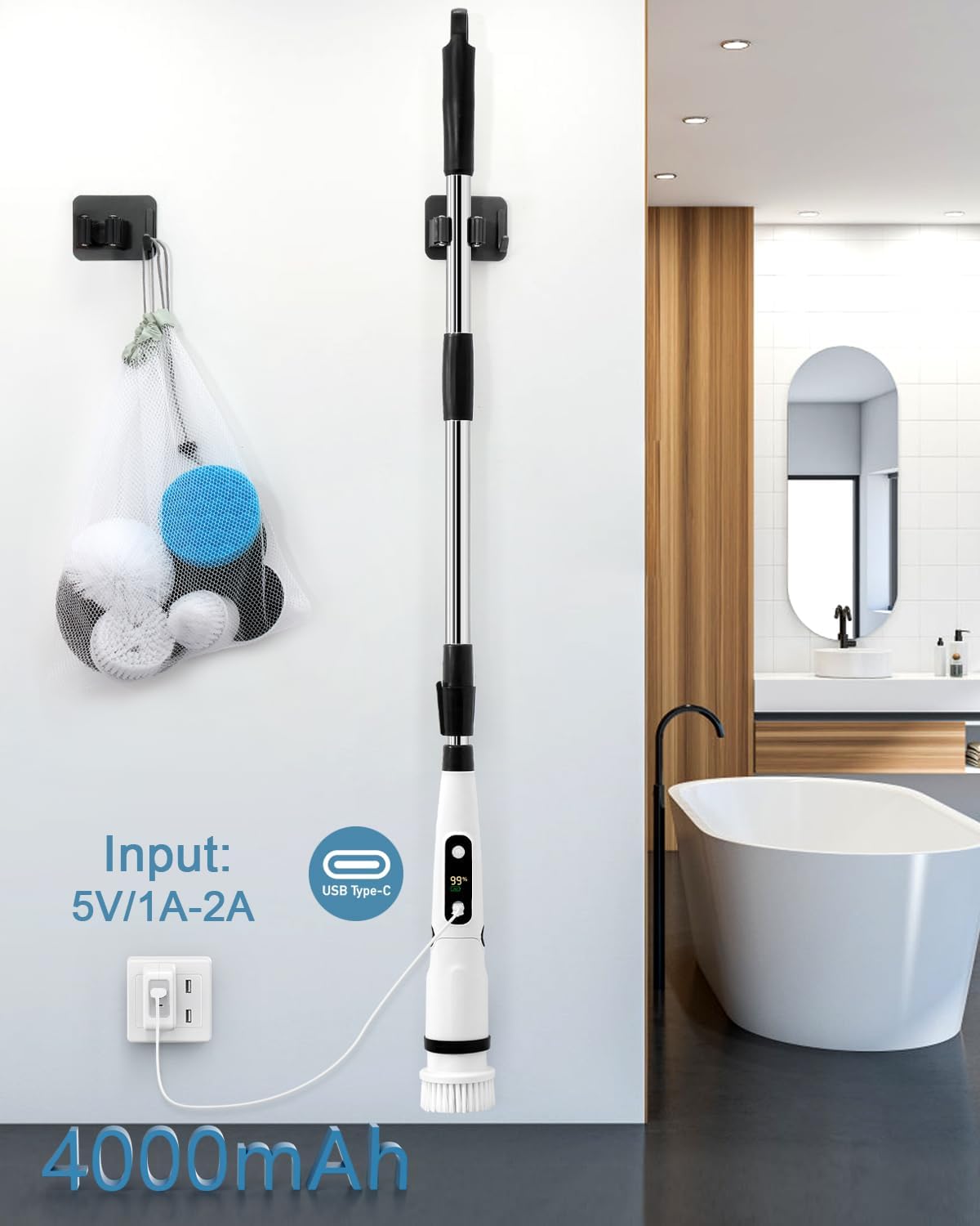IEZFIX Electric Spin Scrubber, Bathroom Power Shower Scrubber Cleaning Brush - View 4