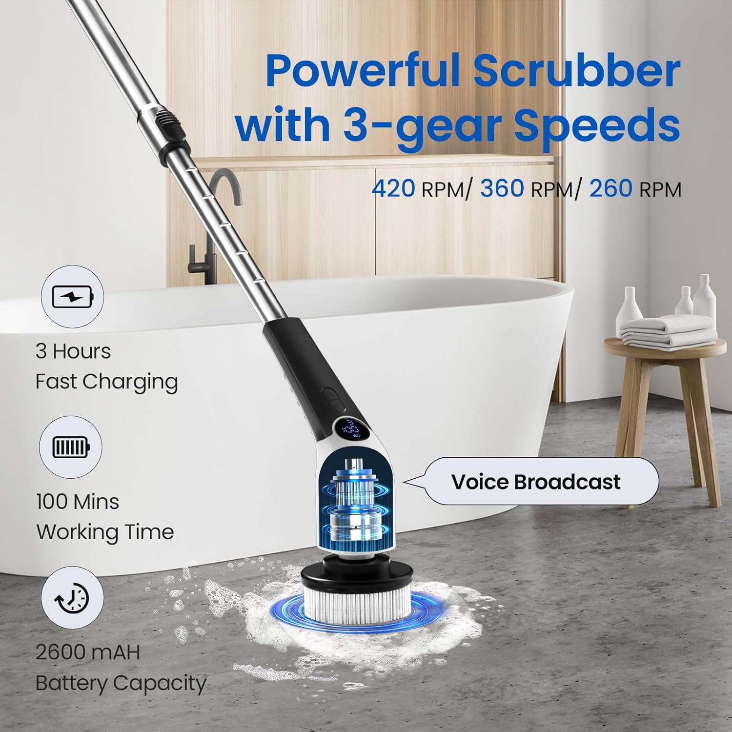 Jorking Electric Spin Scrubber, Cordless Power Scrubber Up to 420RPM Powerful - View 5