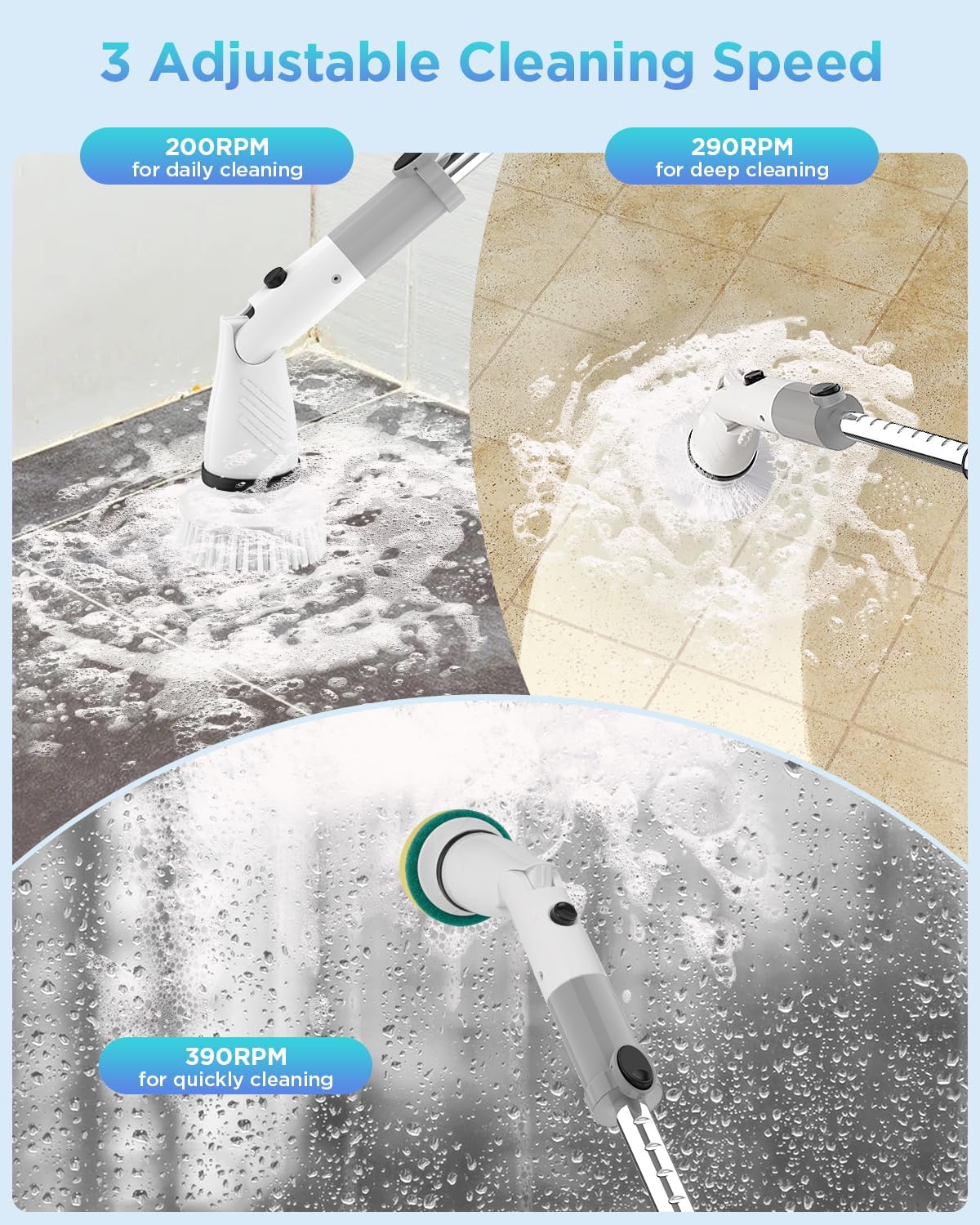 Electric Spin Scrubber, Cordless Power Brush Floor Scrubber with Adjustable - View 5