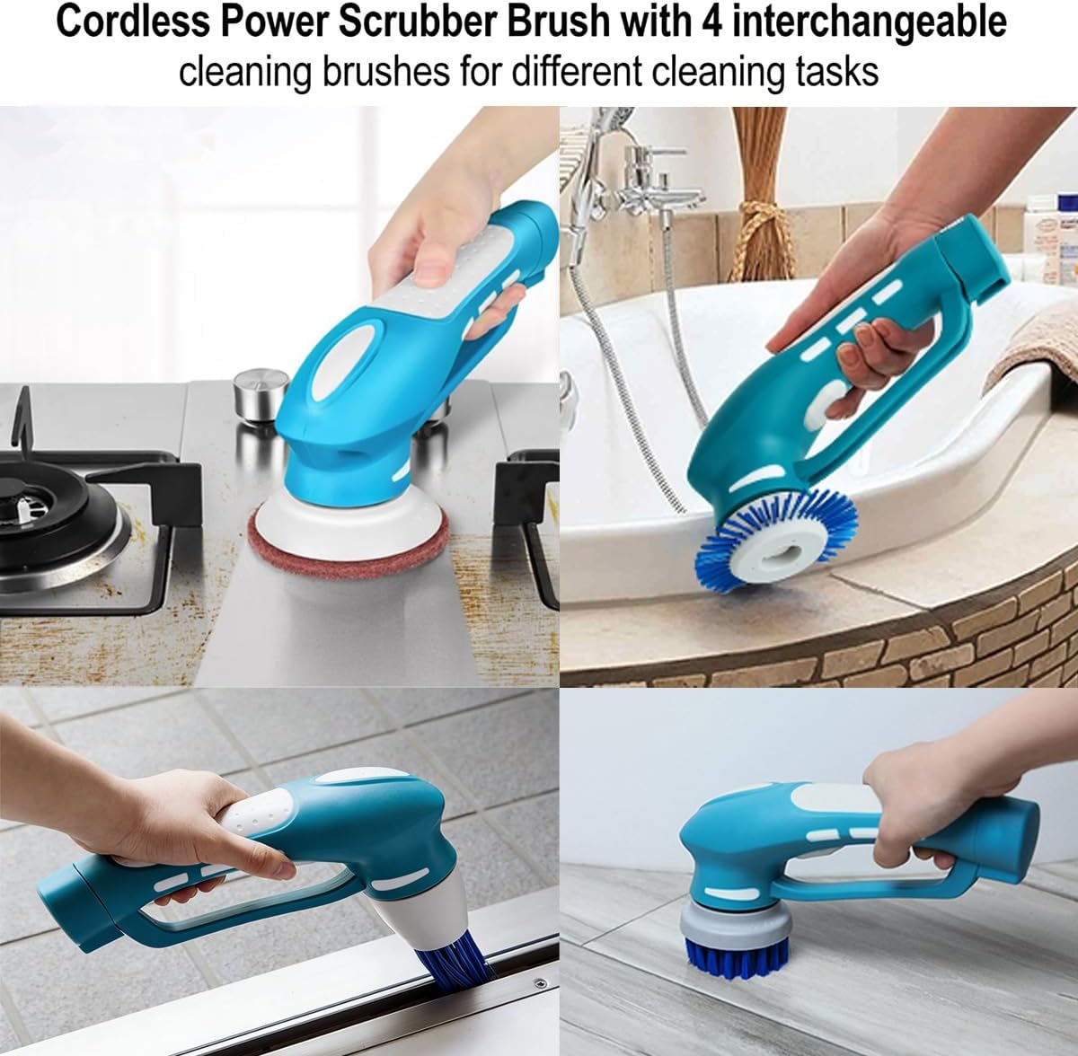 Cordless Electric Spin Scrubber with 6 Brush Heads & 2 Rechargeable Batteries, - View 3