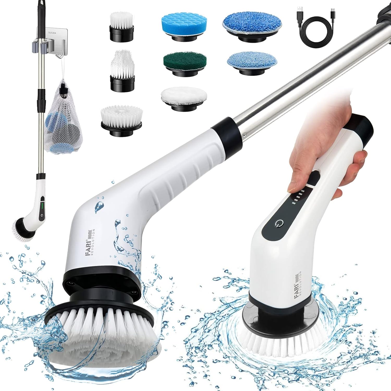 Electric Spin Scrubber, FARI Shower Cleaning Brush with 8 Replaceable Drill