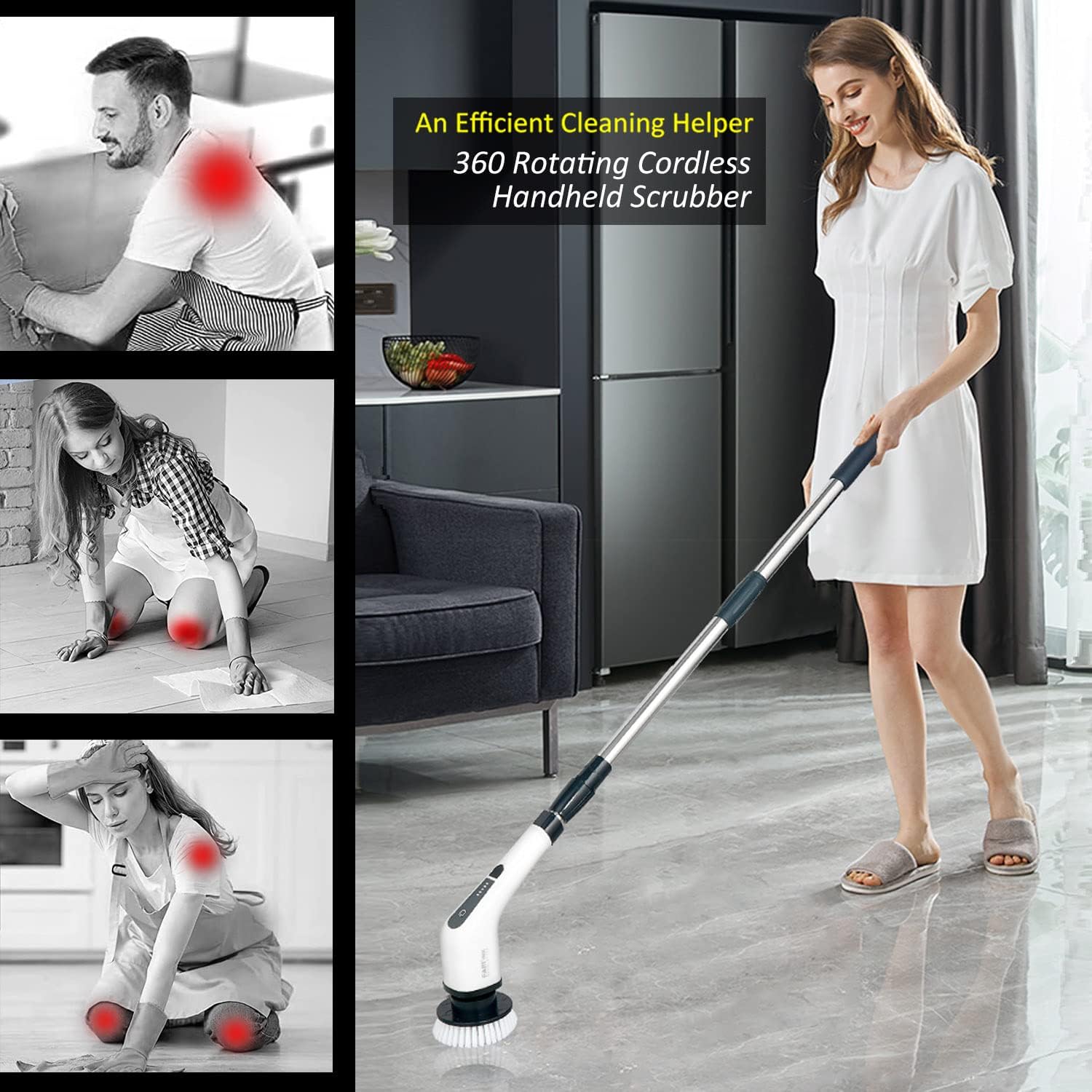 Electric Spin Scrubber, FARI Shower Cleaning Brush with 8 Replaceable Drill - View 2