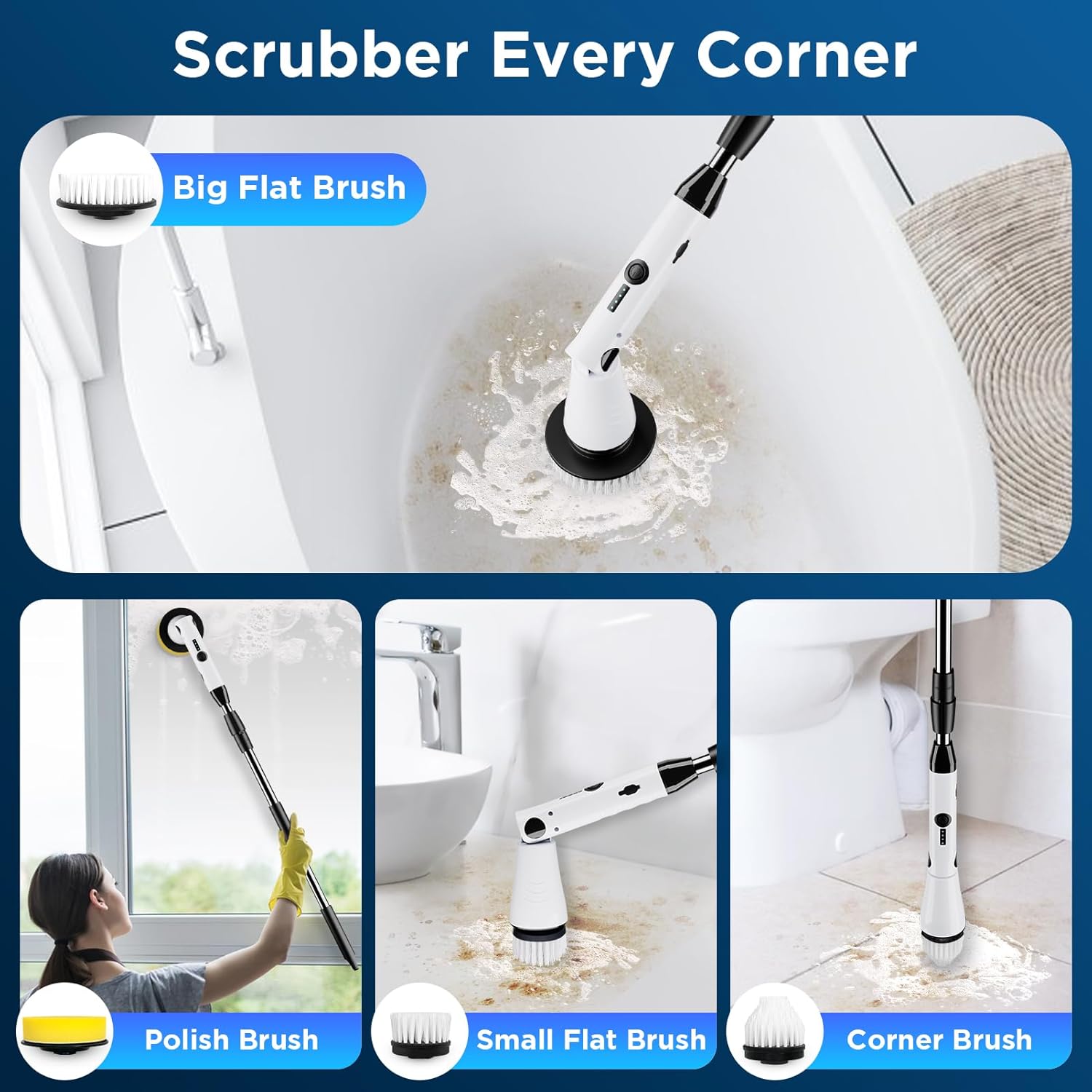 Electric Spin Scrubber, Bathroom Cleaner, Power Shower Cleaning Brush with - View 4