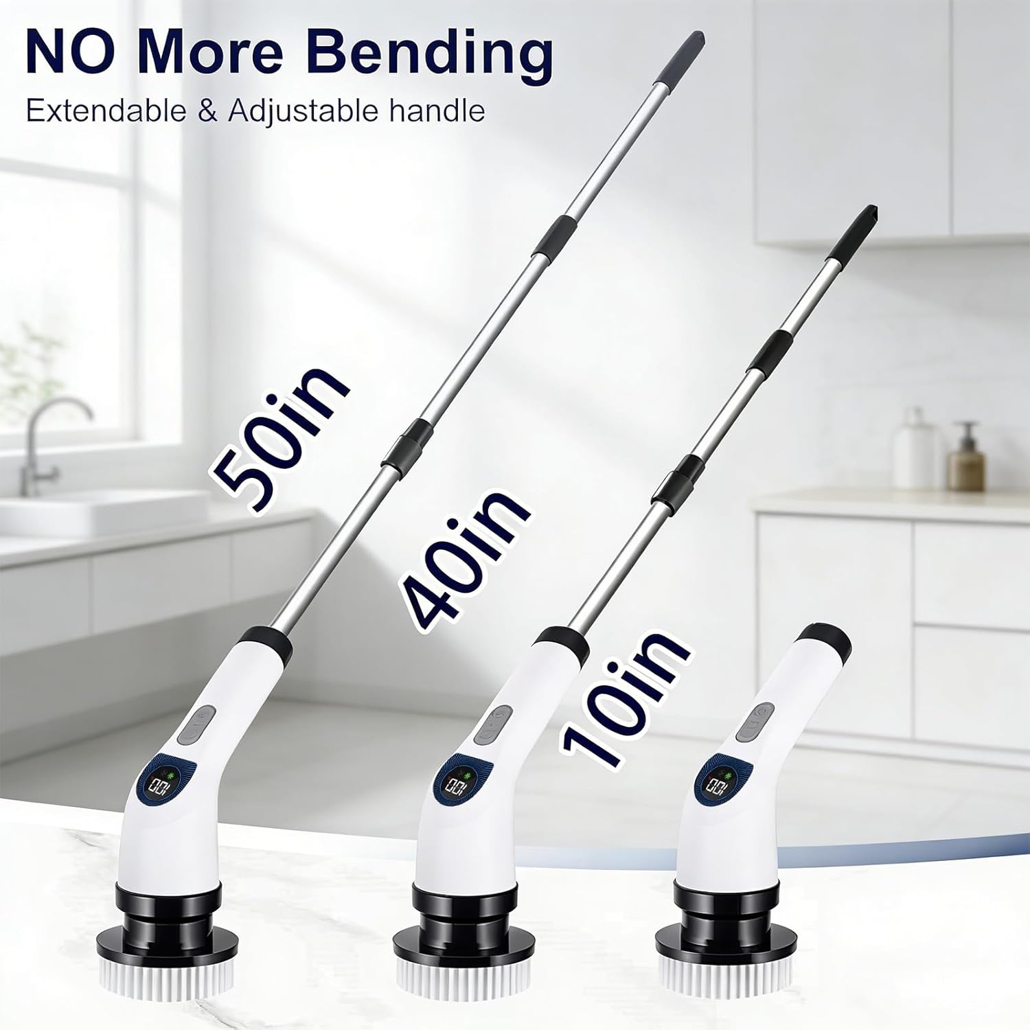 Electric Spin Scrubber for Cleaning, Adjustable Shower Brush with 7 Replaceable - View 3