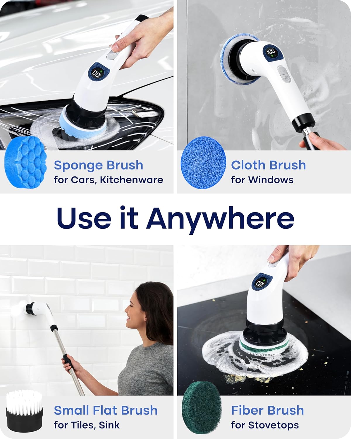 Electric Spin Scrubber for Cleaning, Adjustable Shower Brush with 7 Replaceable - View 5