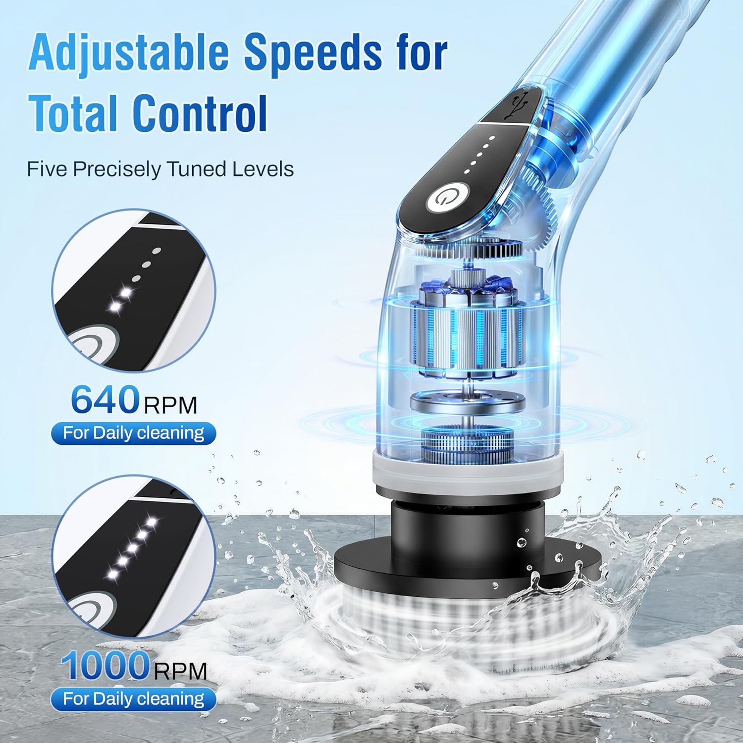 Electric Spin Scrubber, Cordless Cleaning Brush with 8 Replaceable Heads, - View 3