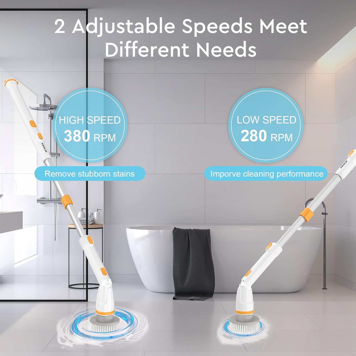 Electric Spin Scrubber, KIKOLIN 380RPM High Speed Power Scrubber, Cordless - View 4