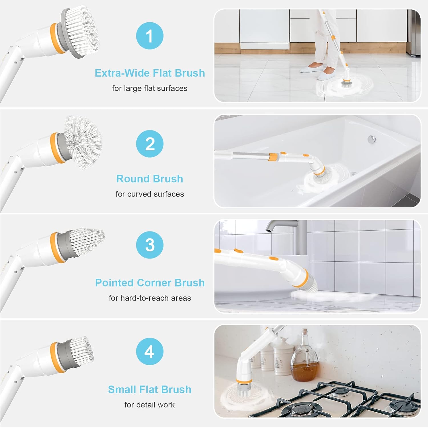 Electric Spin Scrubber, KIKOLIN 380RPM High Speed Power Scrubber, Cordless - View 5