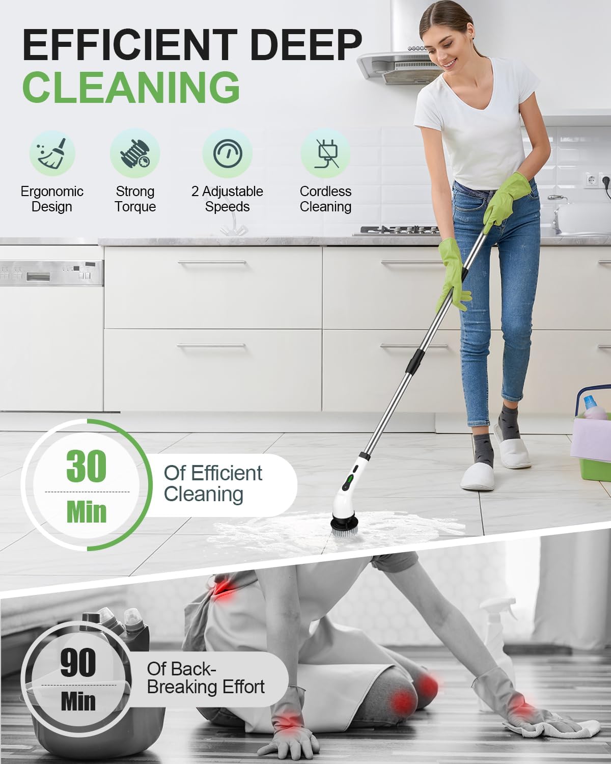 Electric Spin Scrubber, PX7 Waterproof for Floor Tub Tile Car, O-White. - View 2