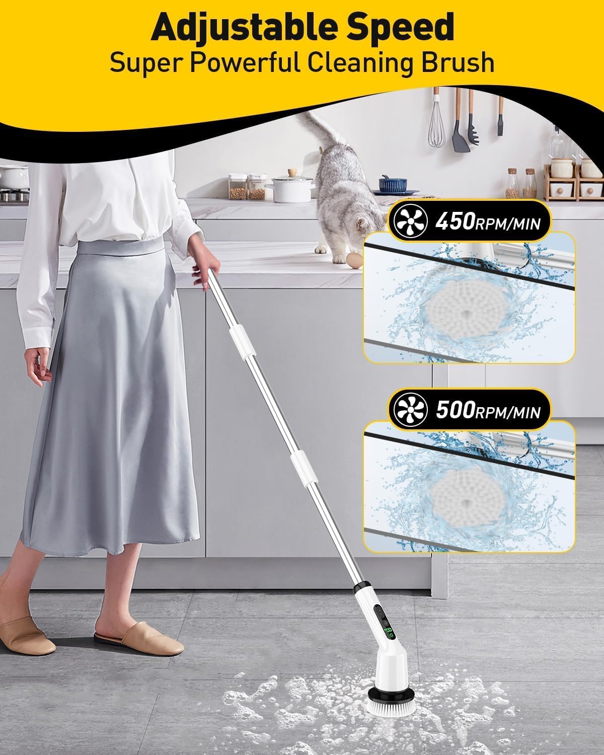 Electric Spin Scrubber,Cordless Shower Cleaning Brush IPX7 Waterproof with 3 - View 2