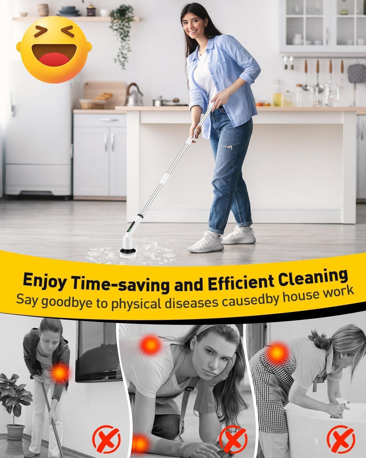 Electric Spin Scrubber,Cordless Shower Cleaning Brush IPX7 Waterproof with 3 - View 4