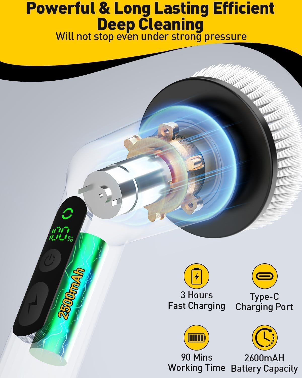 Electric Spin Scrubber,Cordless Shower Cleaning Brush IPX7 Waterproof with 3 - View 6