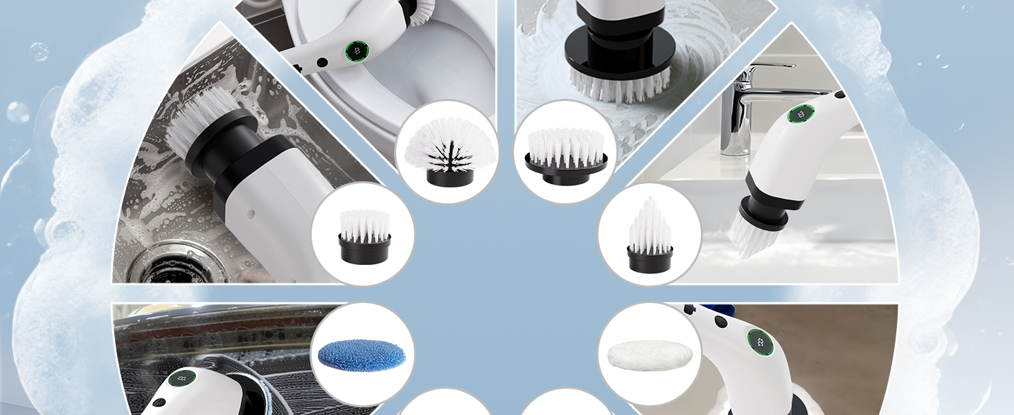 Electric Bathroom Cleaning Brush, Cordless Spin Scrubber Full Body Waterproof IPX7 with Adjustable Handle, 8 Replaceable Brush Heads for Bathtub/Kitchen/Window/Home -SD-CTB01 detail 4