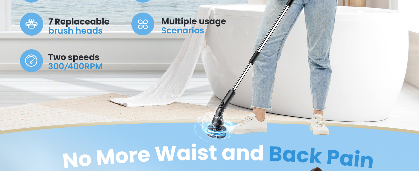 Leebein Electric Spin Scrubber, 2026 Upgraded Cordless Cleaning Brush Bathroom Scrubber, IPX7 Waterproof Electric Scrubber with 7 Brush Heads, Extendable Long Handle Power Scrubber for Bathtub Floor detail 2