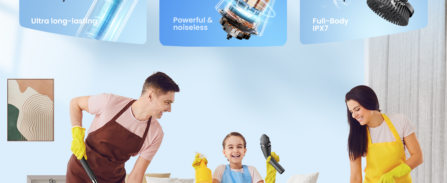 Leebein Electric Spin Scrubber, 2026 Upgraded Cordless Cleaning Brush Bathroom Scrubber, IPX7 Waterproof Electric Scrubber with 7 Brush Heads, Extendable Long Handle Power Scrubber for Bathtub Floor detail 4