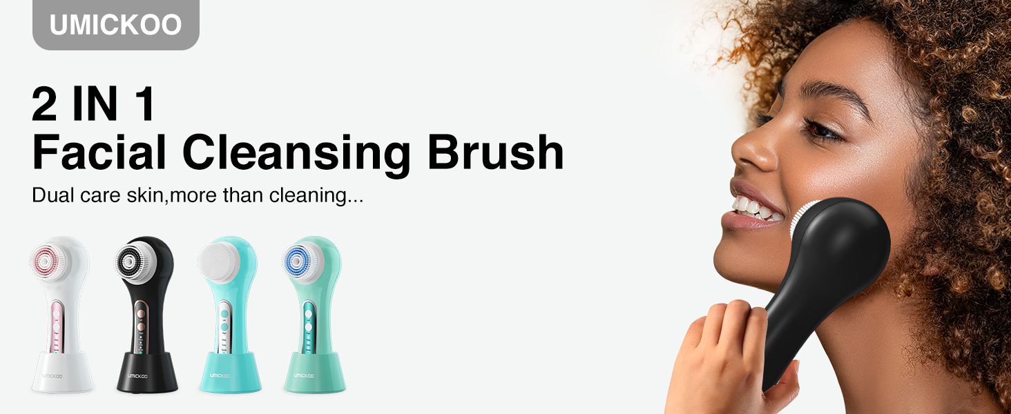 UMICKOO Electric Facial Cleansing Brush, 2-Way Rotating Face Scrubber for Daily & Deep Cleaning, 3 Modes, 5 Brush Heads, Rechargeable, IPX7 Waterproof for All Skin Types detail 1