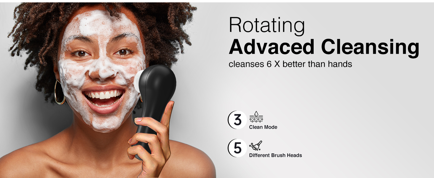 UMICKOO Electric Facial Cleansing Brush, 2-Way Rotating Face Scrubber for Daily & Deep Cleaning, 3 Modes, 5 Brush Heads, Rechargeable, IPX7 Waterproof for All Skin Types detail 4