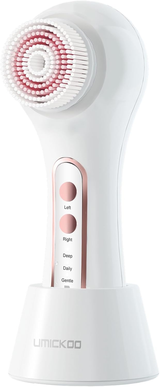 UMICKOO Electric Facial Cleansing Brush, 2-Way Rotating Face Scrubber for Daily & Deep Cleaning, 3 Modes, 5 Brush Heads, Rechargeable, IPX7 Waterproof for All Skin Types detail 12