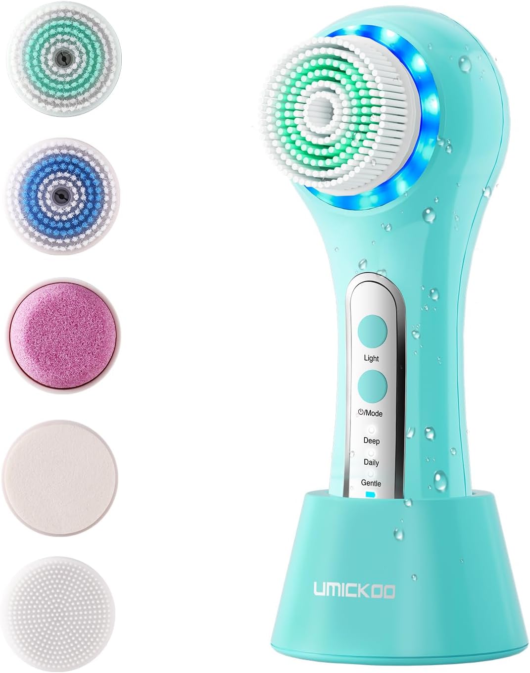 UMICKOO Electric Facial Cleansing Brush, 2-Way Rotating Face Scrubber for Daily & Deep Cleaning, 3 Modes, 5 Brush Heads, Rechargeable, IPX7 Waterproof for All Skin Types detail 13