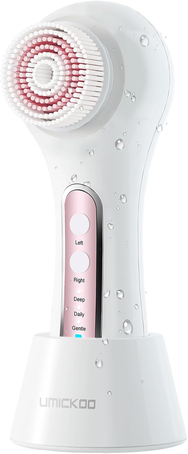 UMICKOO Electric Facial Cleansing Brush, 2-Way Rotating Face Scrubber for Daily & Deep Cleaning, 3 Modes, 5 Brush Heads, Rechargeable, IPX7 Waterproof for All Skin Types detail 15
