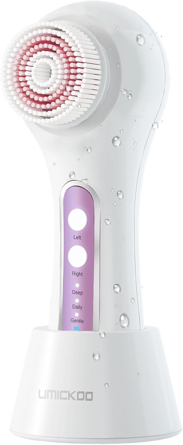 UMICKOO Electric Facial Cleansing Brush, 2-Way Rotating Face Scrubber for Daily & Deep Cleaning, 3 Modes, 5 Brush Heads, Rechargeable, IPX7 Waterproof for All Skin Types detail 16