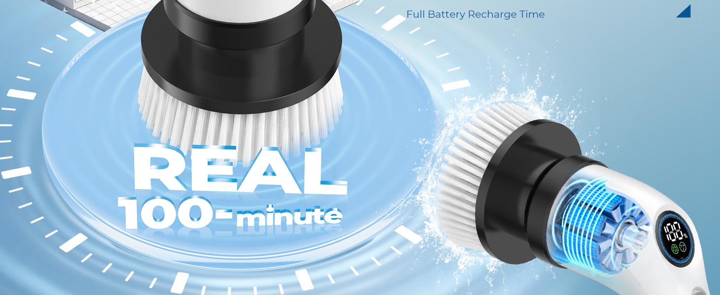Electric Spin Scrubber, Rechargeable with Upgraded Battery & Extended Runtime, IPX7 Cleaning Brush, 3000mAh Battery 7 Brush Heads 2-Speed Adjustable Long Handle for Bathroom & Tile Floor Cleaning detail 2