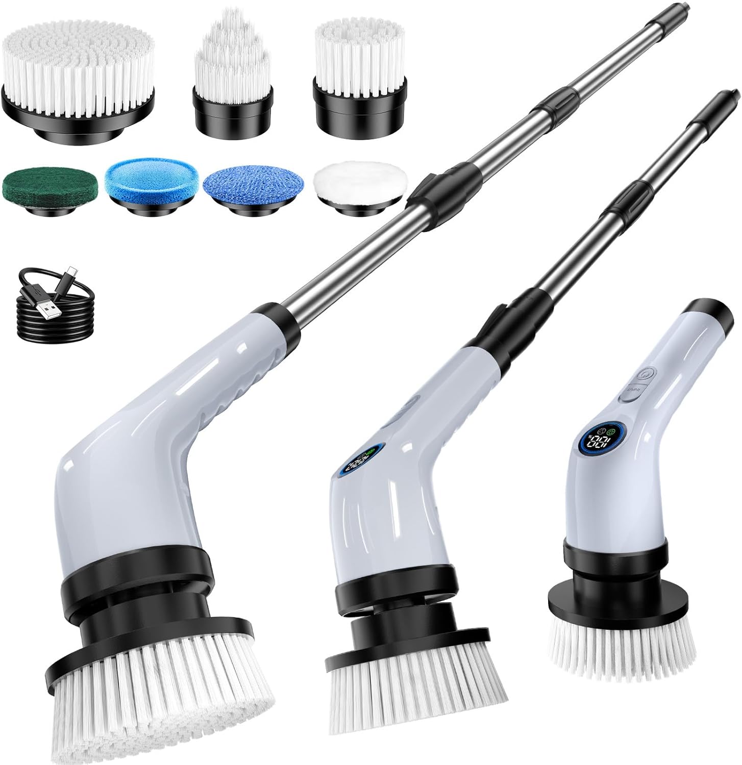 Electric Spin Scrubber, Rechargeable with Upgraded Battery & Extended Runtime, IPX7 Cleaning Brush, 3000mAh Battery 7 Brush Heads 2-Speed Adjustable Long Handle for Bathroom & Tile Floor Cleaning detail 9