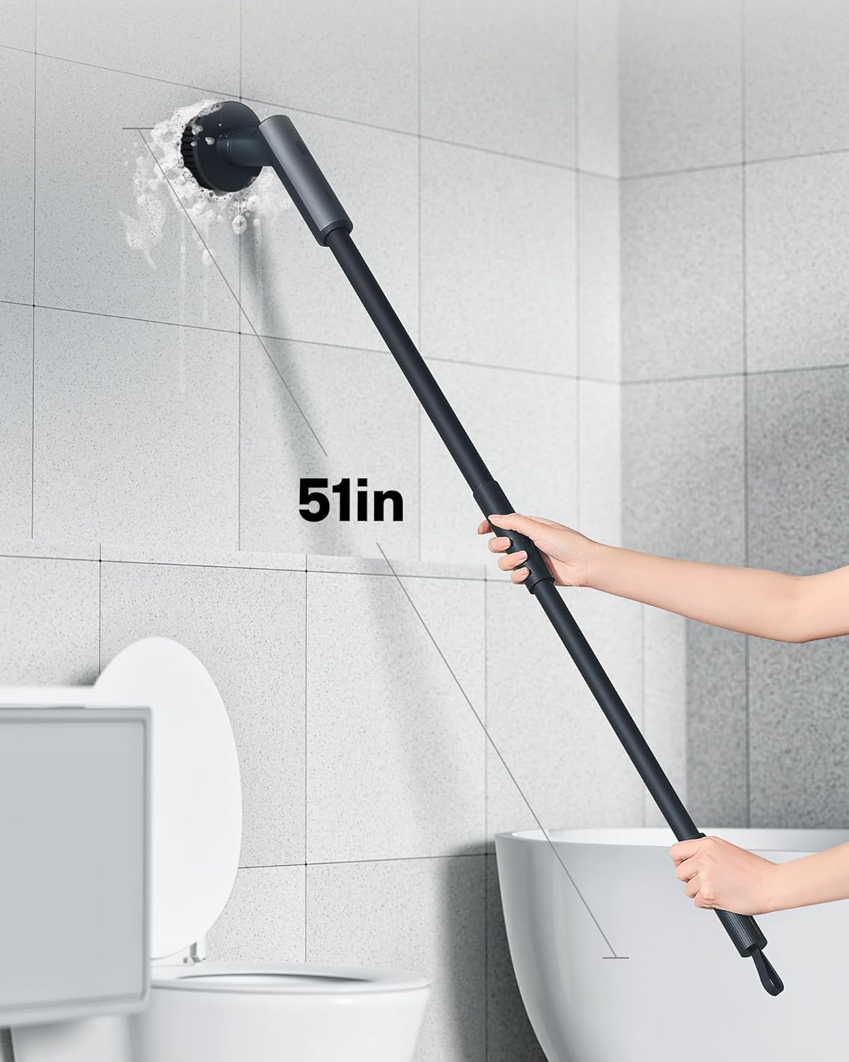HOTO Cordless Electric Spin Scrubber, IPX7 Full Body Waterproof Bathroom Cleaning Brush, Max 22 in-lb, Shower Scrubber Brush with Long Handle, 6 Brush Heads, Power Scrubber for Bathroom, Floor, Tile detail 14