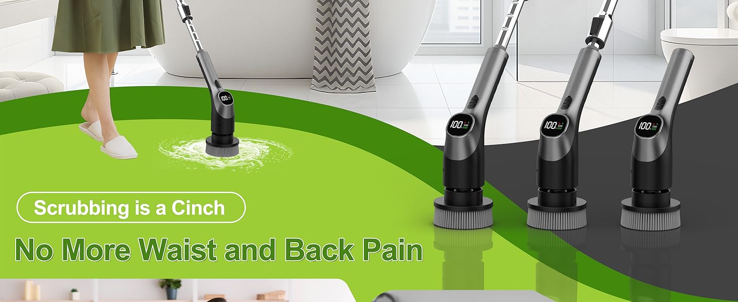 WKY-G3-Electric Spin Scrubber - Upgraded 10-in-1 IPX7 Waterproof Shower Cleaner Brush, Retractable Handle & 2-Speed for Toilet, Bathroom, Bathtub, Tile Floors Black detail 2