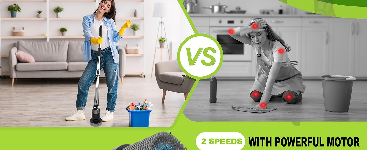 WKY-G3-Electric Spin Scrubber - Upgraded 10-in-1 IPX7 Waterproof Shower Cleaner Brush, Retractable Handle & 2-Speed for Toilet, Bathroom, Bathtub, Tile Floors Black detail 3