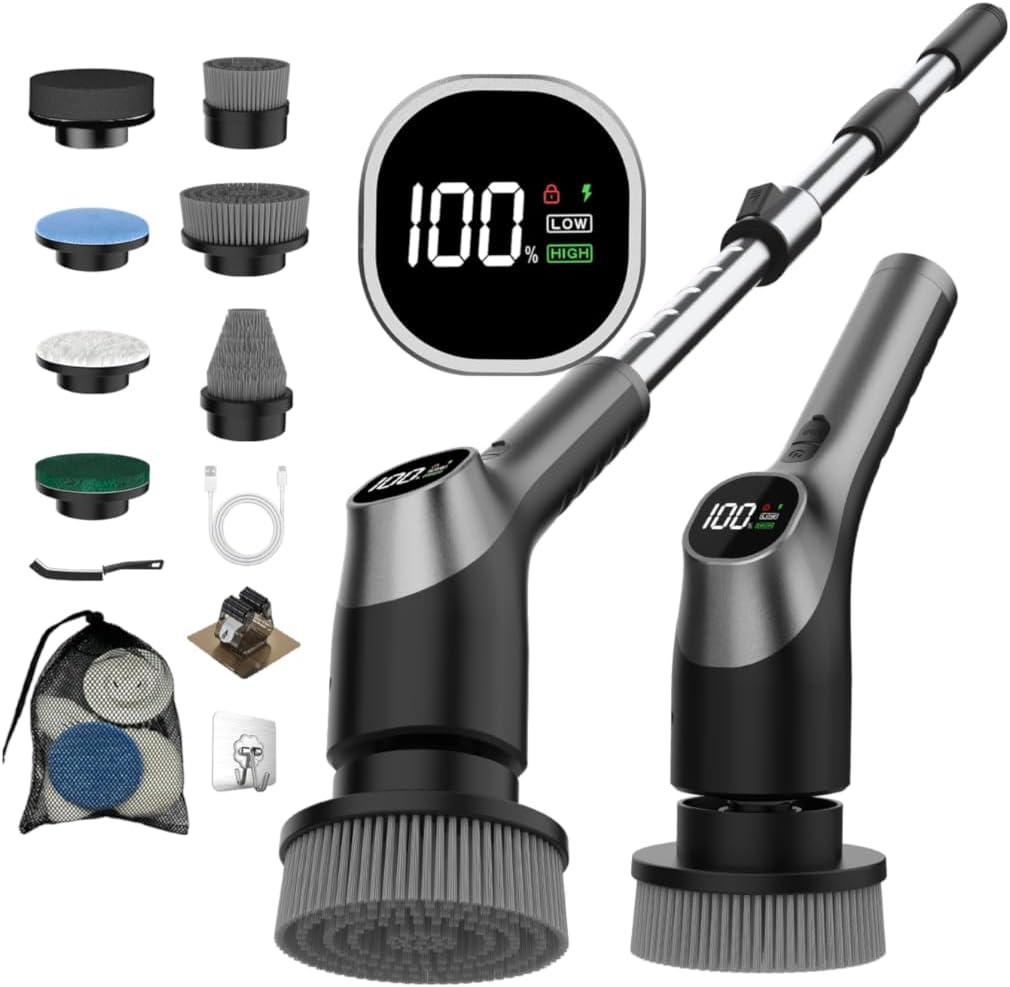 WKY-G3-Electric Spin Scrubber - Upgraded 10-in-1 IPX7 Waterproof Shower Cleaner Brush, Retractable Handle & 2-Speed for Toilet, Bathroom, Bathtub, Tile Floors Black detail 9