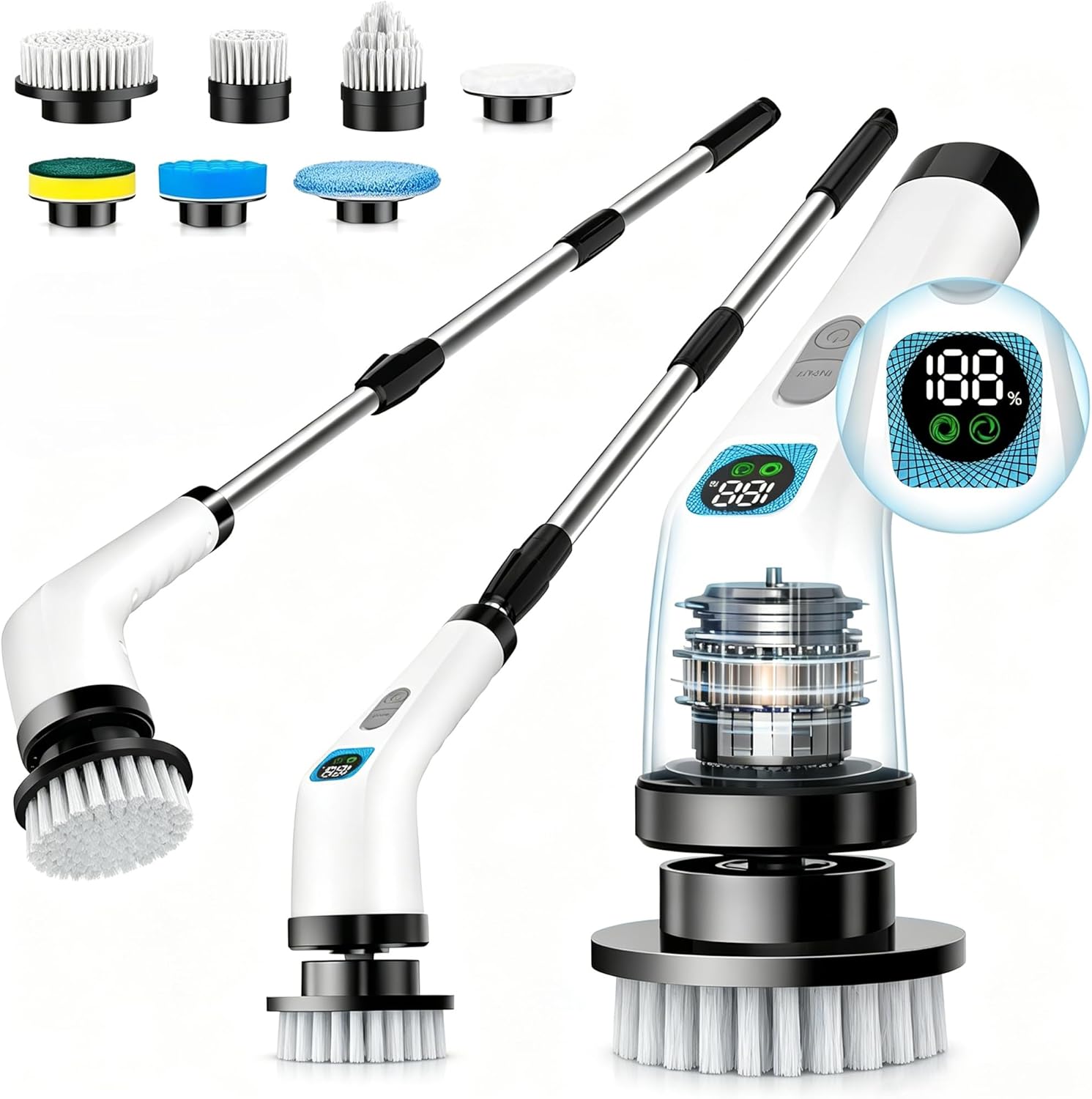 Electric Spin Scrubber for Cleaning Bathroom - Cordless Power Scrubber with 7 Brushes Heads - Shower Cleaner Brush with Long Handle, IPX7 Waterproof Scrub Brush for Bath Tub Tile Grout Glass Tool detail 1