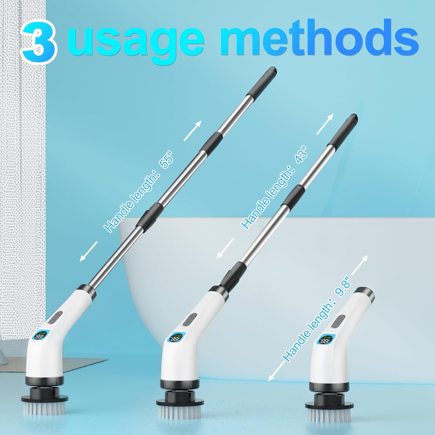 Electric Spin Scrubber for Cleaning Bathroom - Cordless Power Scrubber with 7 Brushes Heads - Shower Cleaner Brush with Long Handle, IPX7 Waterproof Scrub Brush for Bath Tub Tile Grout Glass Tool detail 4