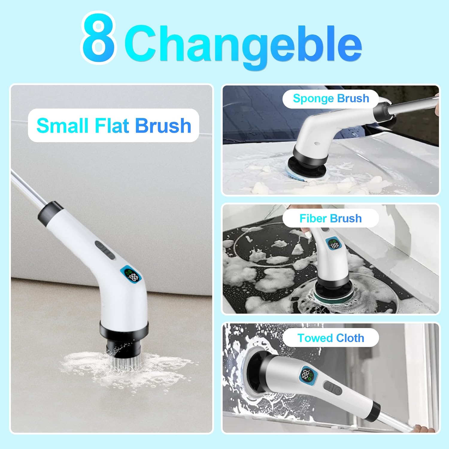 Electric Spin Scrubber for Cleaning Bathroom - Cordless Power Scrubber with 7 Brushes Heads - Shower Cleaner Brush with Long Handle, IPX7 Waterproof Scrub Brush for Bath Tub Tile Grout Glass Tool detail 5