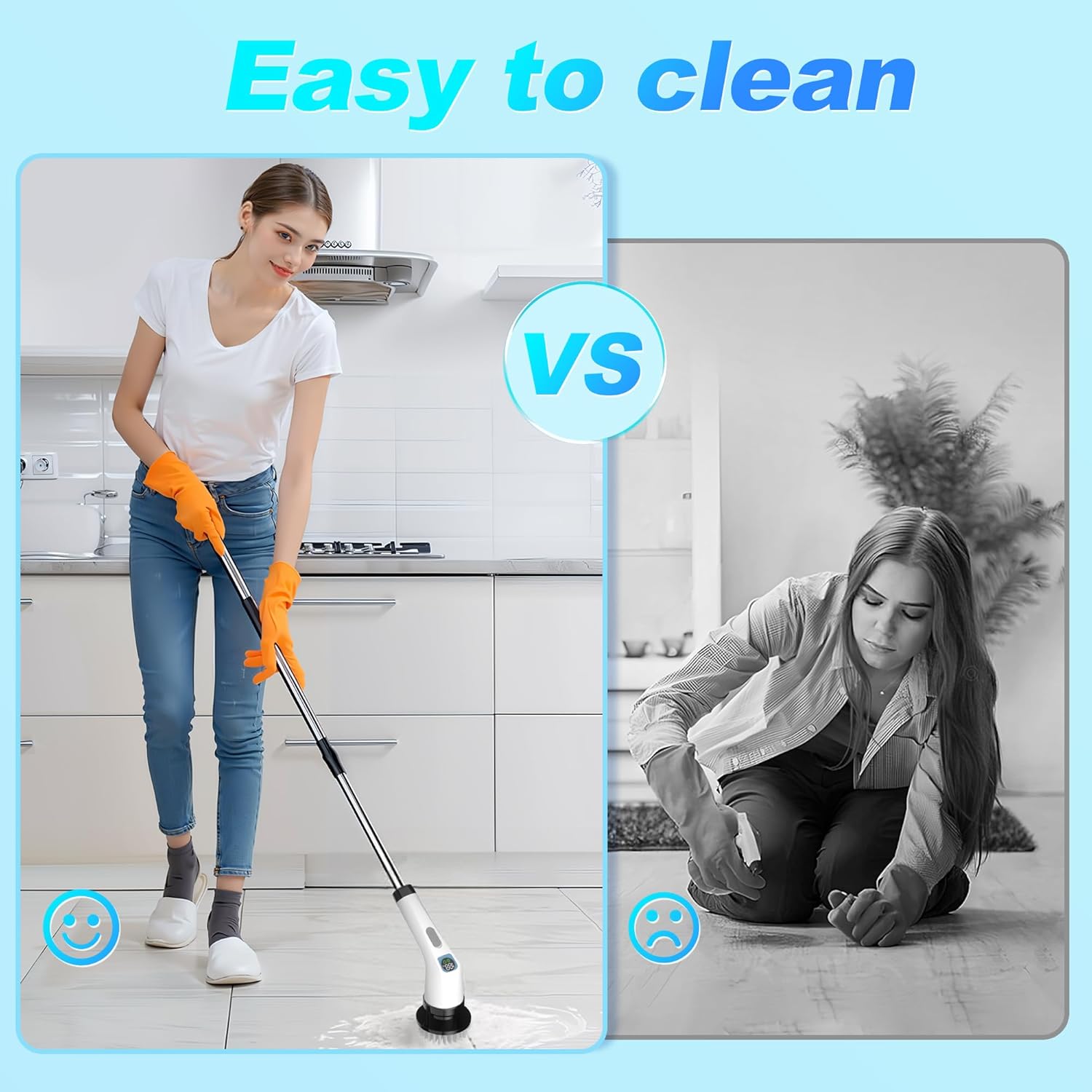 Electric Spin Scrubber for Cleaning Bathroom - Cordless Power Scrubber with 7 Brushes Heads - Shower Cleaner Brush with Long Handle, IPX7 Waterproof Scrub Brush for Bath Tub Tile Grout Glass Tool detail 7