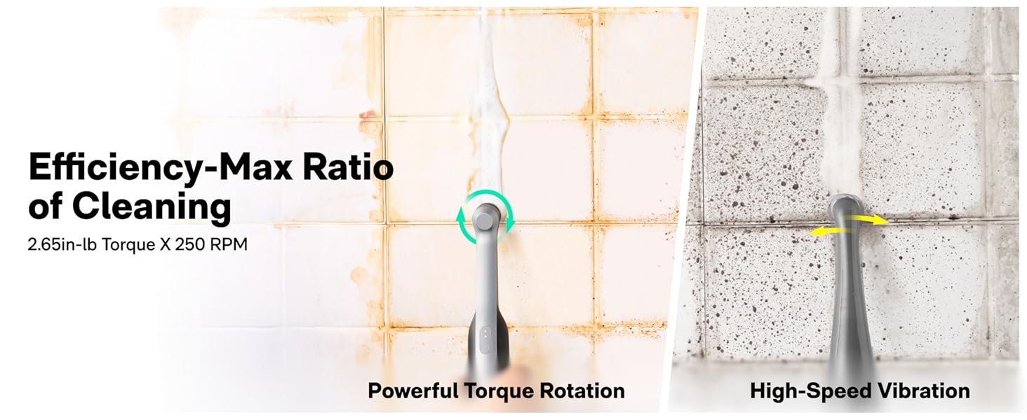 HOTO Wand™ Cordless Spin Scrubber, Electric Rechargeble Grout Cleaning Brush, IPX7 Waterproof Bathroom Scrubber, 12 Replaceable Brush Heads Version Power Scrubber for Grout, Tiles, Corners, Crevices detail 6