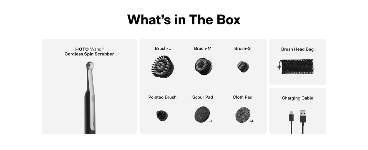 HOTO Wand™ Cordless Spin Scrubber, Electric Rechargeble Grout Cleaning Brush, IPX7 Waterproof Bathroom Scrubber, 12 Replaceable Brush Heads Version Power Scrubber for Grout, Tiles, Corners, Crevices detail 12