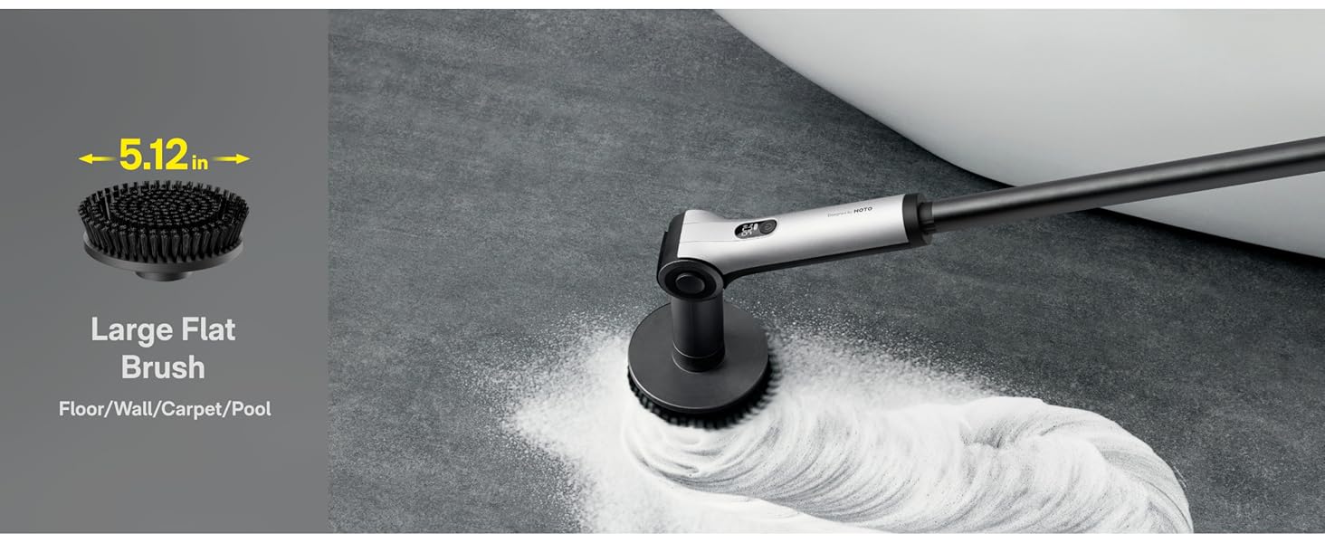 HOTO Flexi™ Cordless Electric Spin Scrubber, Adjustable Angle, Extendable Handle, Smart Display, IPX7 Waterproof, Powerful Cleaning Scrubber with 8 Replaceable Brush Heads, for Bathtub, Bathroom, Tile detail 3