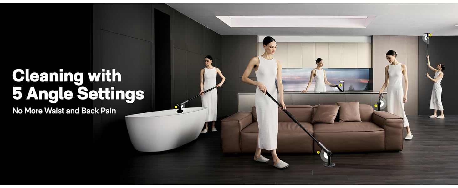 HOTO Flexi™ Cordless Electric Spin Scrubber, Adjustable Angle, Extendable Handle, Smart Display, IPX7 Waterproof, Powerful Cleaning Scrubber with 8 Replaceable Brush Heads, for Bathtub, Bathroom, Tile detail 9
