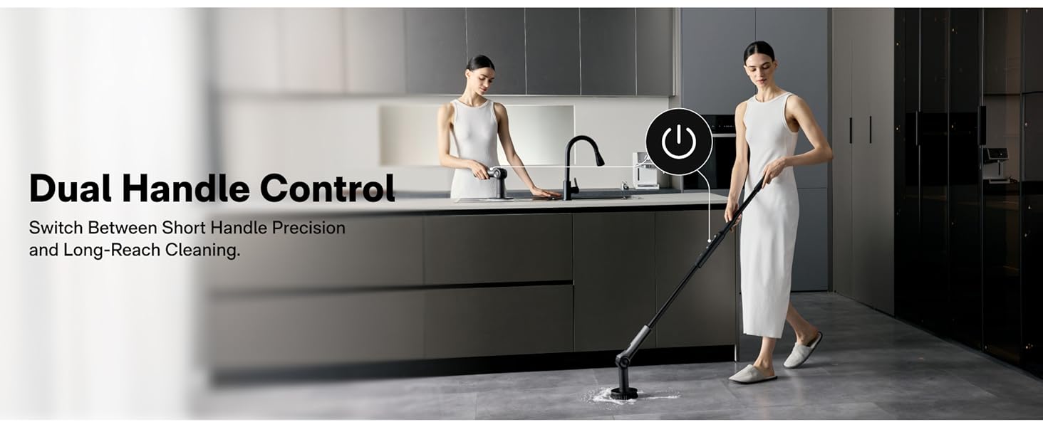HOTO Flexi™ Cordless Electric Spin Scrubber, Adjustable Angle, Extendable Handle, Smart Display, IPX7 Waterproof, Powerful Cleaning Scrubber with 8 Replaceable Brush Heads, for Bathtub, Bathroom, Tile detail 10