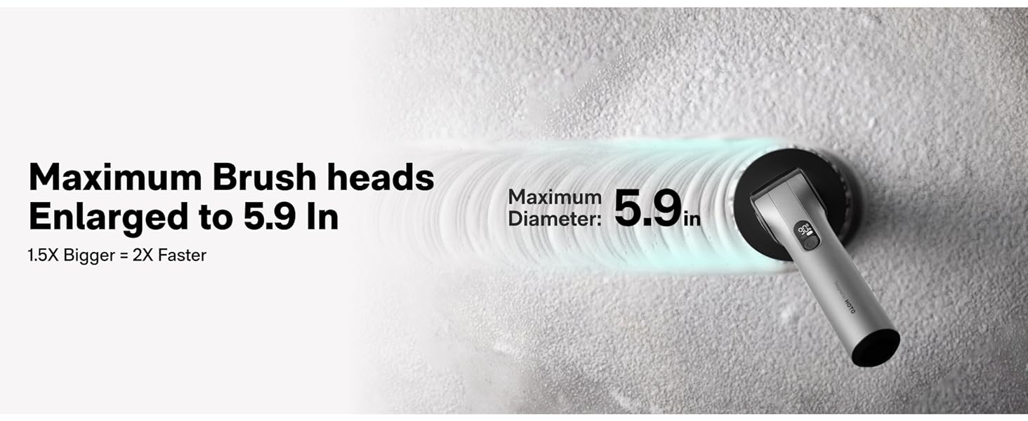 HOTO Flexi™ Cordless Electric Spin Scrubber, Adjustable Angle, Extendable Handle, Smart Display, IPX7 Waterproof, Powerful Cleaning Scrubber with 8 Replaceable Brush Heads, for Bathtub, Bathroom, Tile detail 13