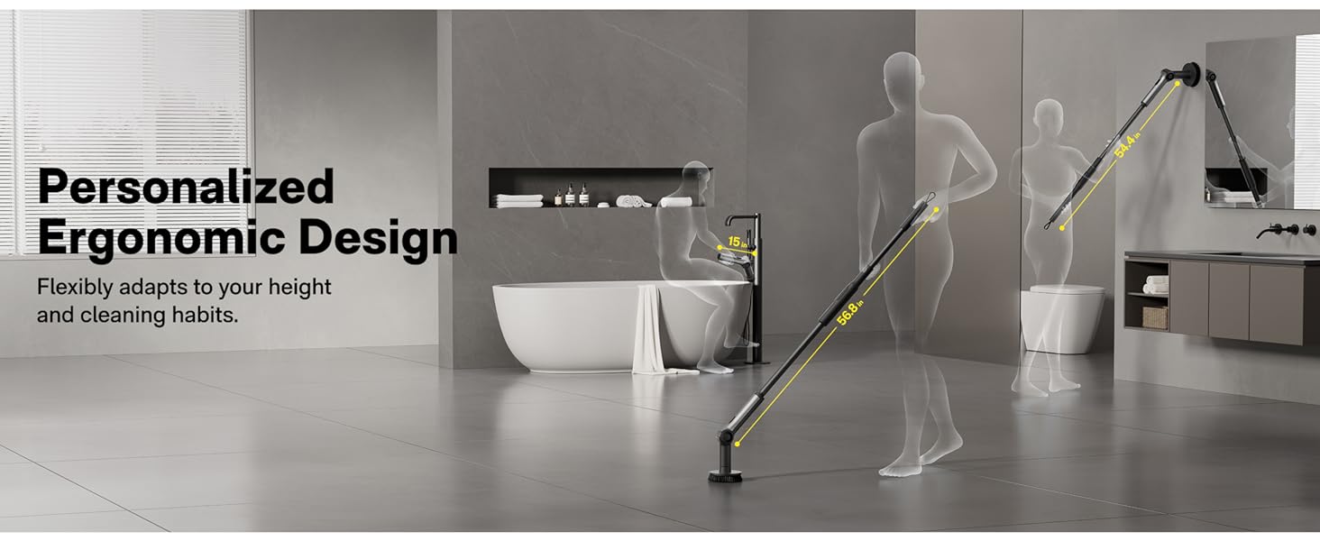 HOTO Flexi™ Cordless Electric Spin Scrubber, Adjustable Angle, Extendable Handle, Smart Display, IPX7 Waterproof, Powerful Cleaning Scrubber with 8 Replaceable Brush Heads, for Bathtub, Bathroom, Tile detail 15