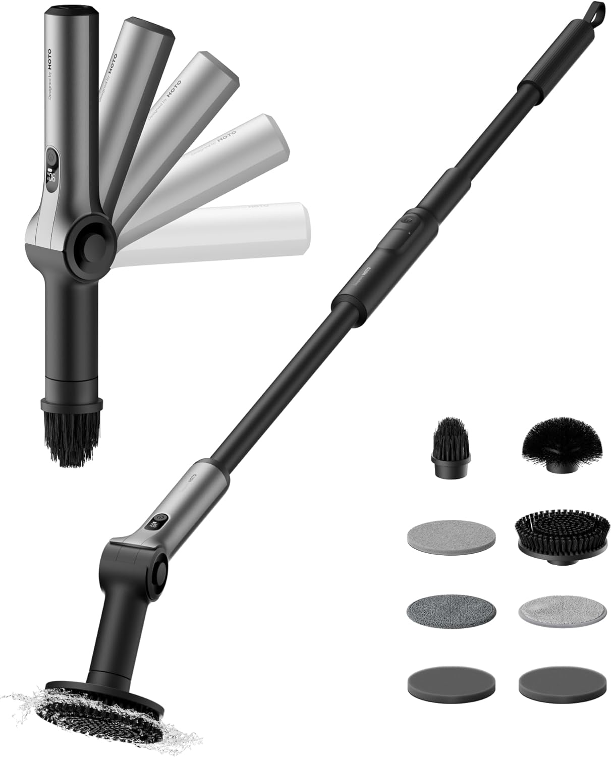 HOTO Flexi™ Cordless Electric Spin Scrubber, Adjustable Angle, Extendable Handle, Smart Display, IPX7 Waterproof, Powerful Cleaning Scrubber with 8 Replaceable Brush Heads, for Bathtub, Bathroom, Tile detail 17