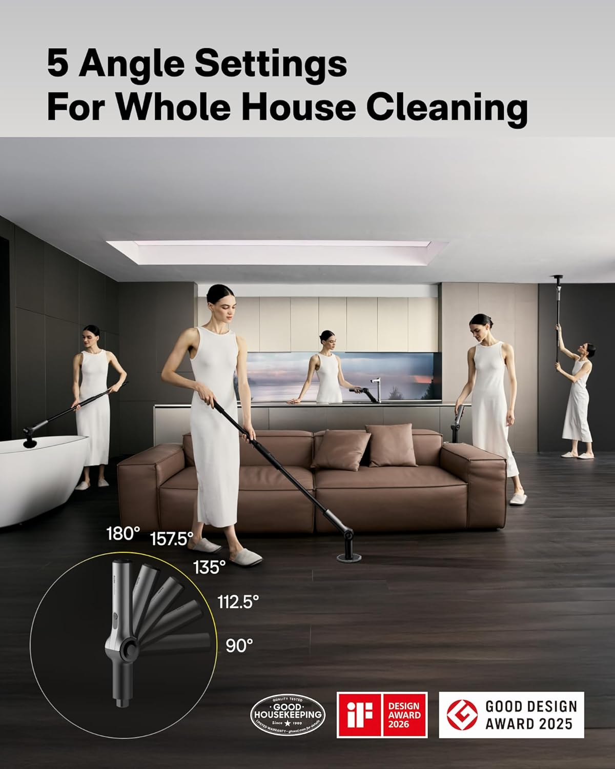 HOTO Flexi™ Cordless Electric Spin Scrubber, Adjustable Angle, Extendable Handle, Smart Display, IPX7 Waterproof, Powerful Cleaning Scrubber with 8 Replaceable Brush Heads, for Bathtub, Bathroom, Tile detail 18