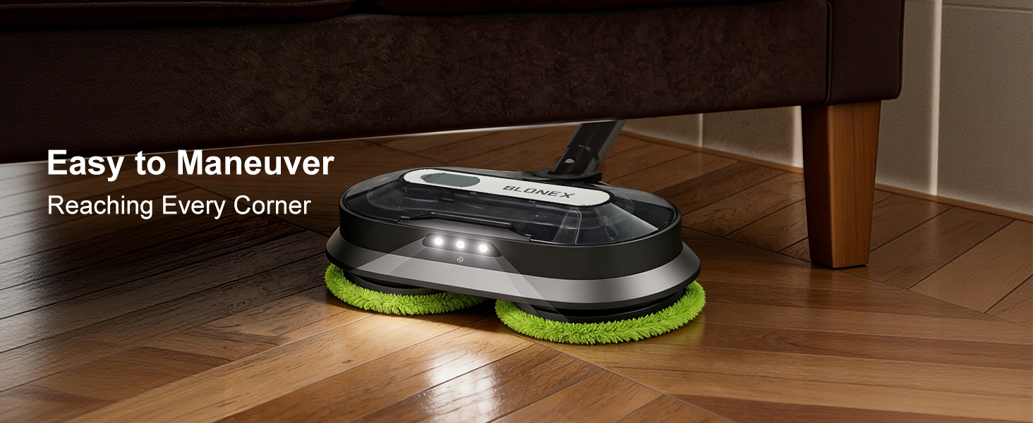 BLONEX Cordless Electric Mop with Spray & Detachable Water Tank, Lightweight Electric Spin Mop with Headlights for Hardwood Tile Laminate Floors, Long-Lasting Battery, Self-Propelled Floor Cleaner detail 10