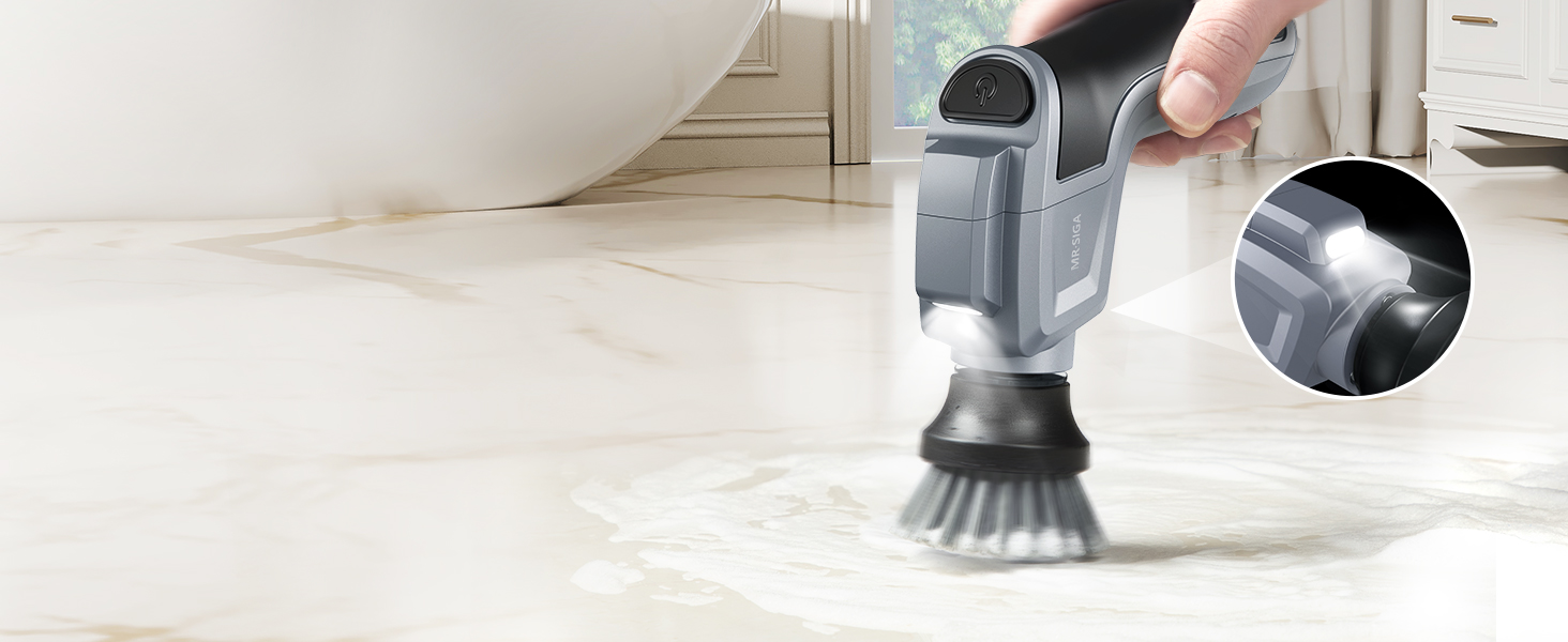 MR.SIGA Electric Spin Scrubber for Kitchen and Bathroom Cleaning, Waterproof Rechargeable Cordless Spin Scrubber with 5 Replaceable Cleaning Brushes and Pads detail 2