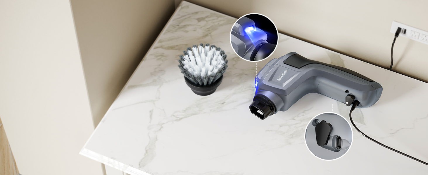 MR.SIGA Electric Spin Scrubber for Kitchen and Bathroom Cleaning, Waterproof Rechargeable Cordless Spin Scrubber with 5 Replaceable Cleaning Brushes and Pads detail 3