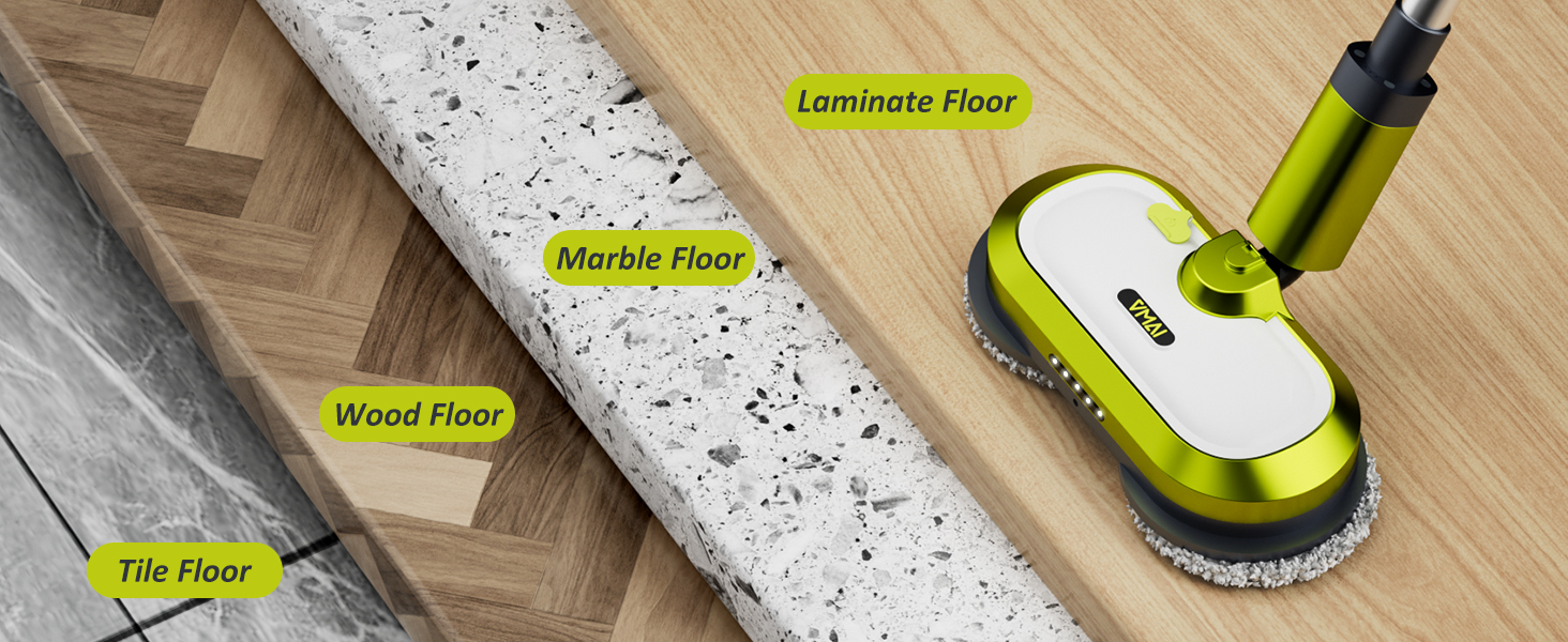 VMAI Cordless Electric Mop with Water Spray & Detachable Battery, Rechargeable Floor Spin Mop & Scrubber with LED Headlights, Washable Pads, Lightweight for Hardwood Tile Marble Floor Cleaning detail 1