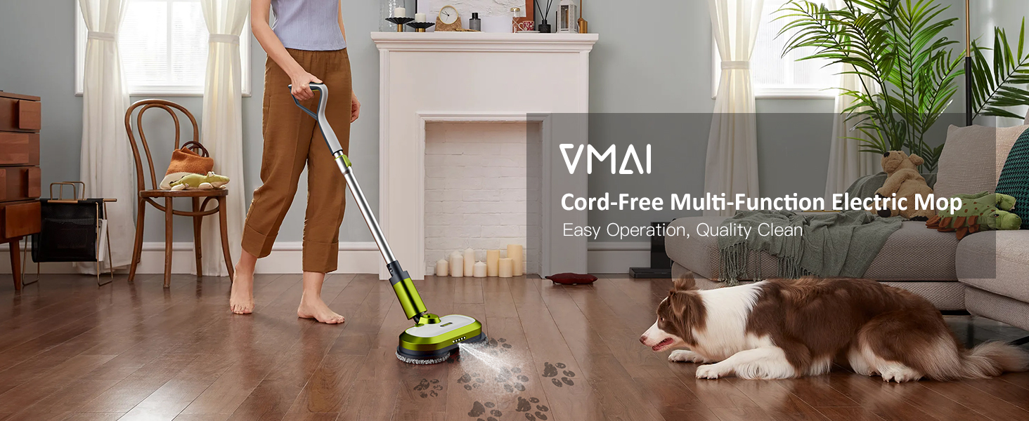 VMAI Cordless Electric Mop with Water Spray & Detachable Battery, Rechargeable Floor Spin Mop & Scrubber with LED Headlights, Washable Pads, Lightweight for Hardwood Tile Marble Floor Cleaning detail 4